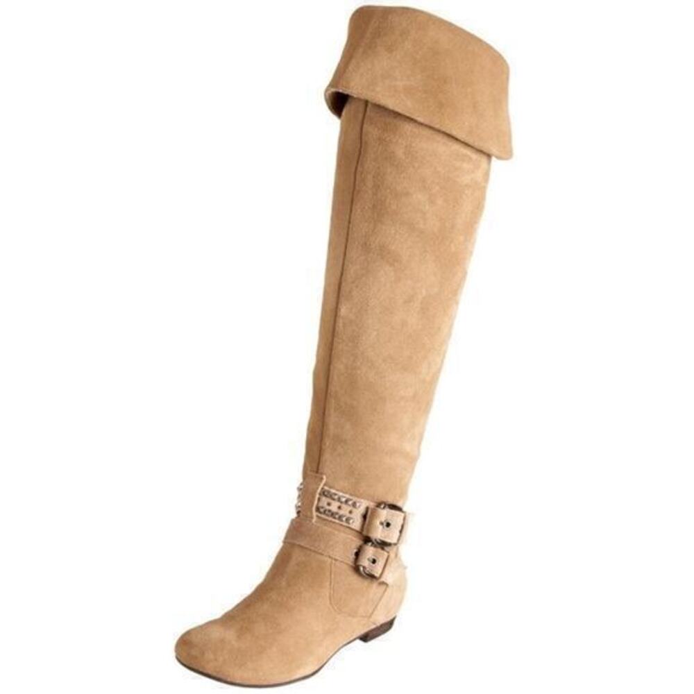BCBG Generation Cristina taupe tan Buckle Tall Boots Suede Leather US 9